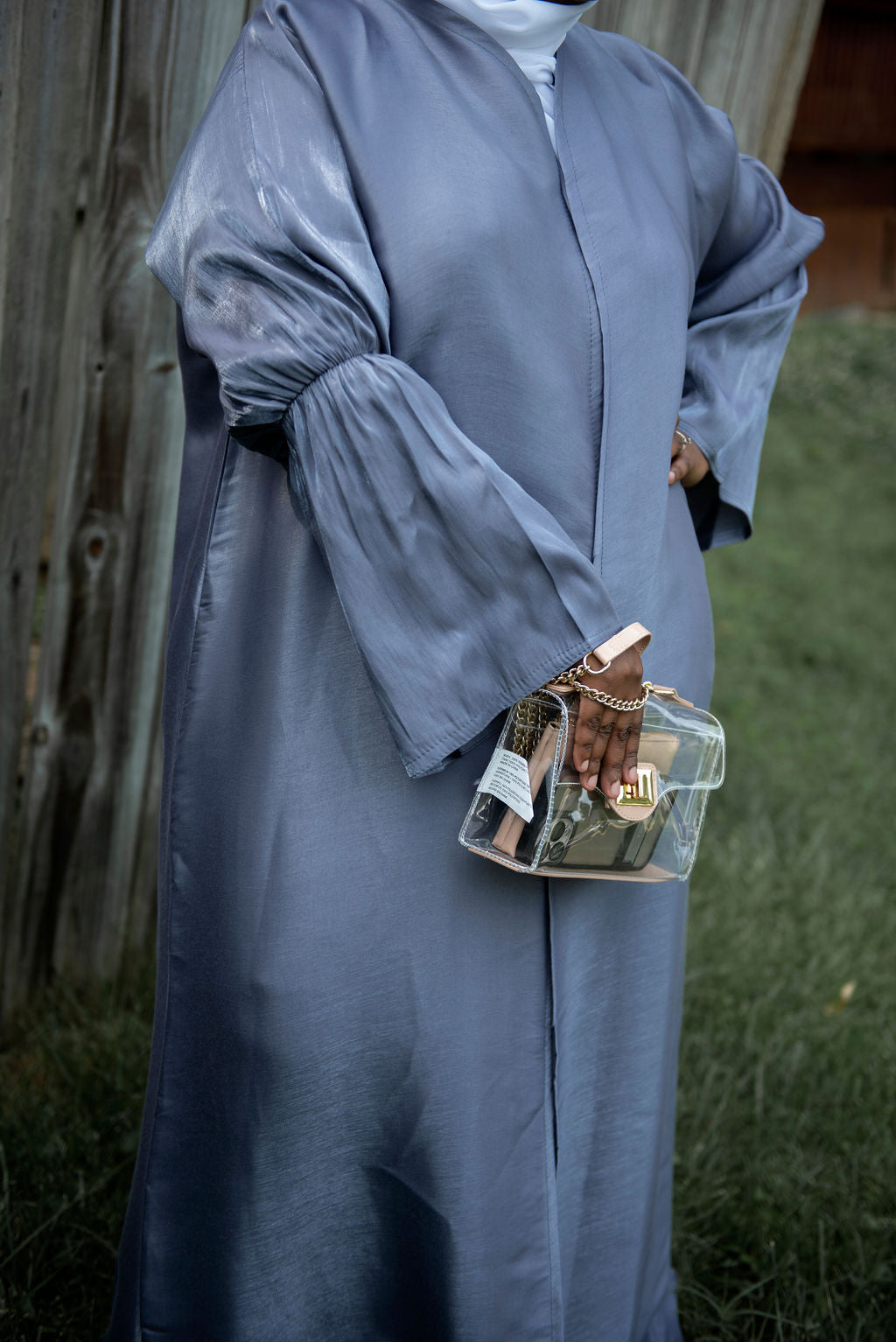 Gray Blue Abaya Set